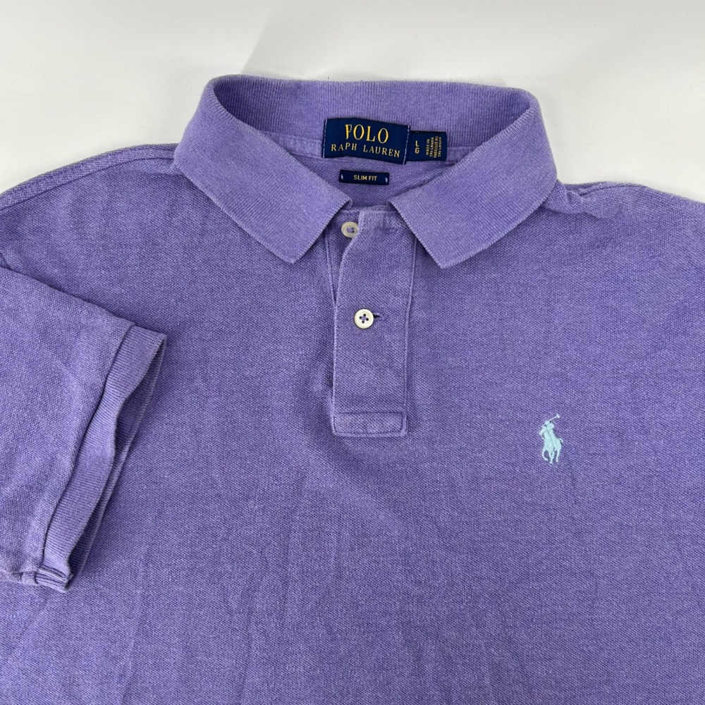 Polo Ralph Lauren Polo Shirt Mens Large Purple Slim Fit Cotton Pique Pony Logo